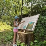 Enfant découvrant une énigme sur le parcours ludique en forêt du Bois d’Annie